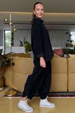 Made in Italy Cooper Needlecord Boat Cowl Neck Top Black